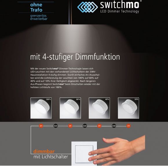 4 flammige LED-Deckenleuchte Kovi mit Switchmo® Dimmer Technologie
