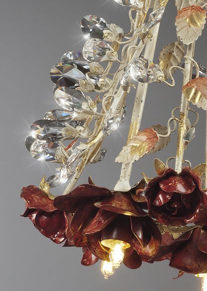 Florentiner Pendelleuchte - 6-flammig - Kristallprismen - Farbe Pompej