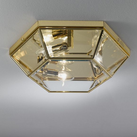 handgefertigte Deckenleuchte mit hochwertigem Kristallglas, Ø 38cm in 24 Karat vergoldet poliert-Kristallglas klar