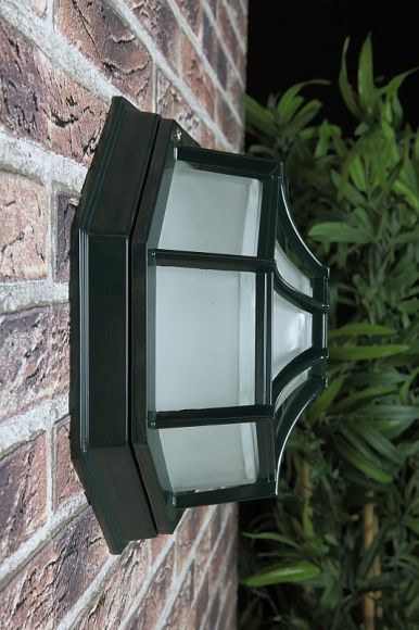 Hochwertige E27 Außenwandleuchte oder Deckenleuchte dunkelgrün für den Außenbereich im klassischen nostalgischen Stil mit Schutzglas, Ø30cm ,  IP44