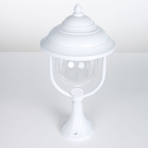 klassische runde Sockelleuchte in weiß mit Kunststoffglas , IP44, H: 49cm Wegeleuchte für den Außenbereich / Garten / Terrasse