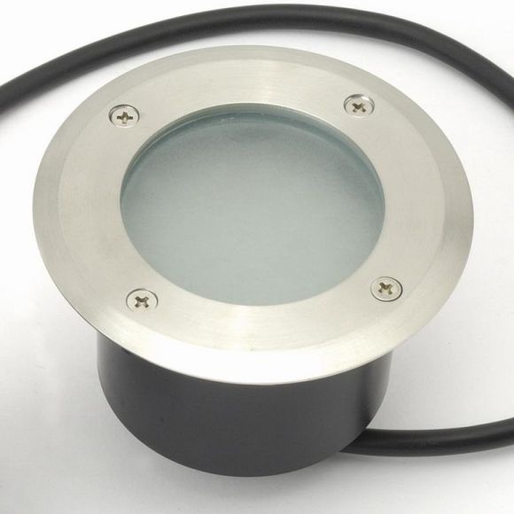 LED Bodeneinbaustrahler, rund, Edelstahl, D 11 cm, Glas milchig