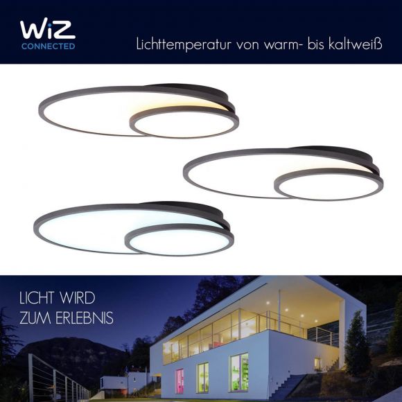 LED Deckenleuchte 42W, Panel, Ringe,schwarz, Smart Home steuerbar, 61x45cm
