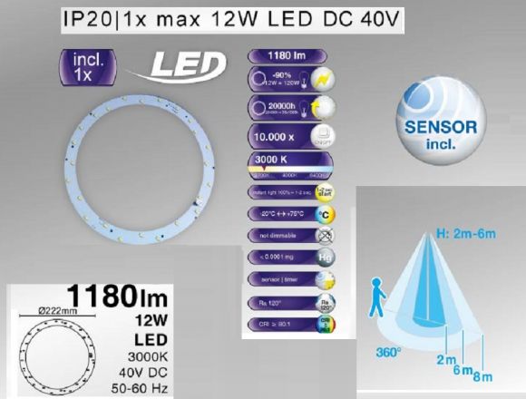 LED Deckenleuchte mit Sensor  Ø 30,8cm - 1x12Watt LED