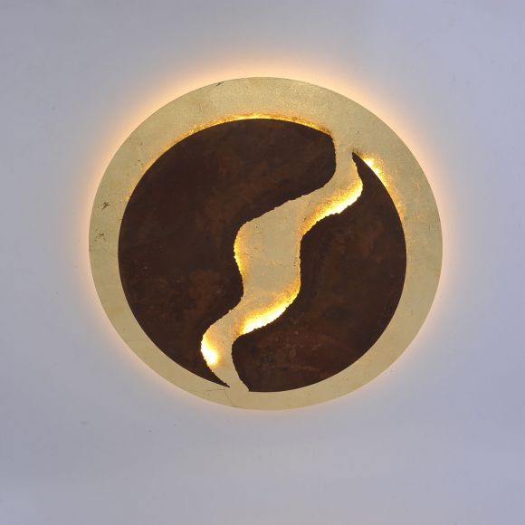 LED Decken- oder Wandleuchte stufenlos dimmbar über Wandschalter Blattgold-Optik, Ø 50 cm