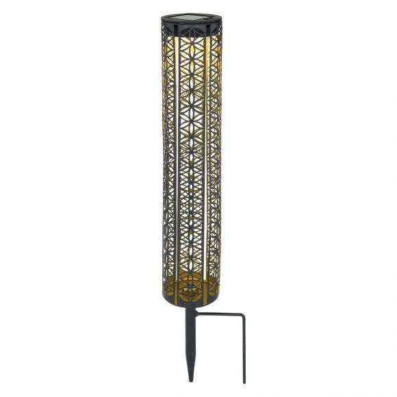 LED Solarleuchte dekorative Erdspießleuchte mit Schlitze und Dekorstanzungen gold schwarz Außenleuchte ø 7 cm mit Akku, 3000K IP44