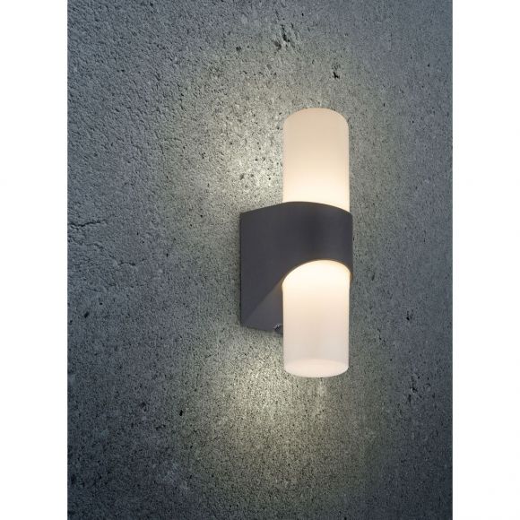 LED Up- and Downlight zylindrische Außenwandleuchte aus Aluminiumdruckguss opal Außenwandlampe anthrazit IP44