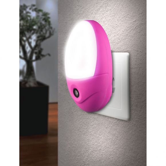 LED Wandleuchte Lampe mit Sensor oval direct plug in schaltet bei Dunkelheit ein 4-flammige Wandlampe pink