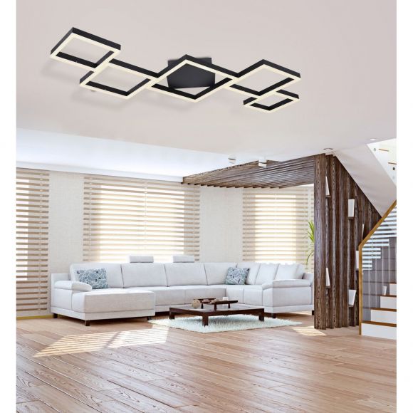 LED Wandleuchte mit CCT-Lichtfarbsteuerung & Fernbedienung & Memory Funktion aus Acryl matt länglich 5 Quadrate 3 Stufen auch über Wandschalter zu schalten Wandlampe weiß