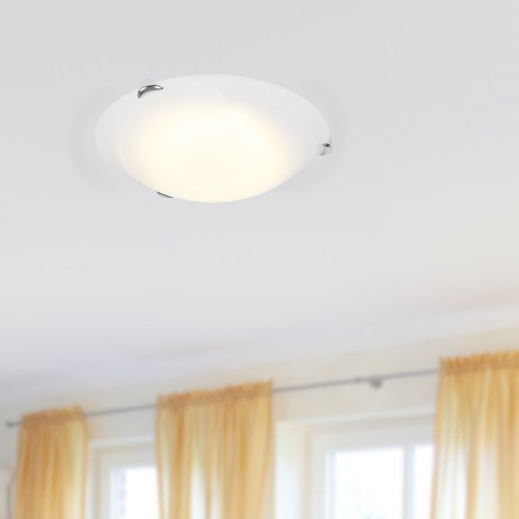 LED-Deckenleuchte, Glas, Weiß, D=30cm, Klemmhaken, Messing o. Chrom