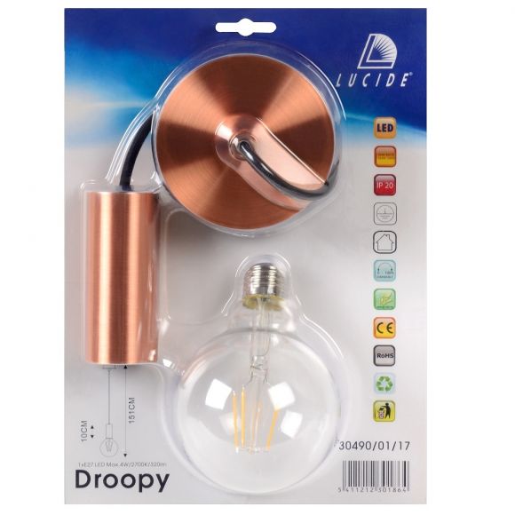 LED-Pendelleuchte Droopy von Lucide aus Metall