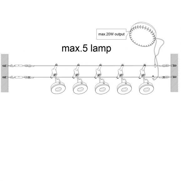 LED-Seilsystem in Chrom mit 5 Spots, max. Länge 5 m