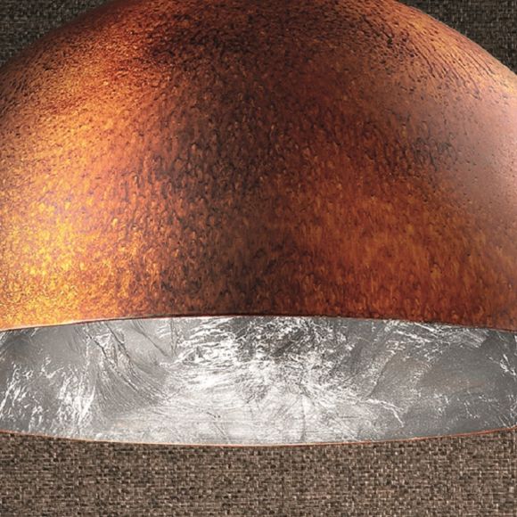 Pendelleuchte Kuppel in Rost, Innenfarbe in Blattgold o. Blattsilber, D 40cm