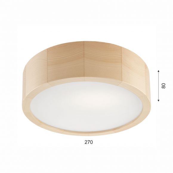 runde E27 Holz Deckenleuchte mit Glas Blendschutz matt 2 -flammige Deckenlampe kiefer ø 37 cm