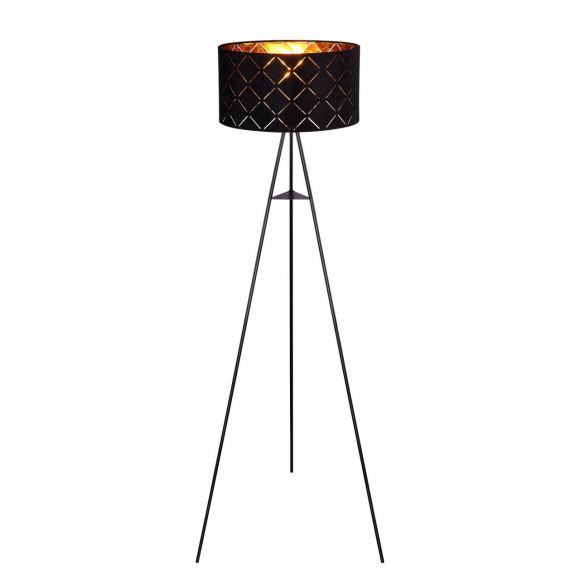 runde E27 Stehleuchte aus Samt Tripod Schirm mit Dekorstanzungen Stehlampe schwarz Schalter ø 69 cm