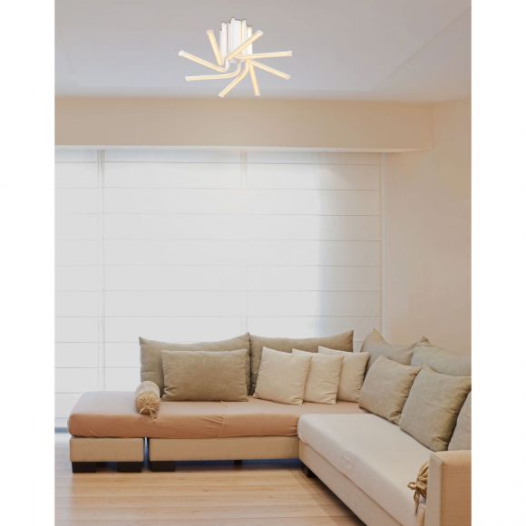 runde LED Deckenleuchte aus Acryl 8 gebogene Arme Deckenlampe weiß ø 49 cm