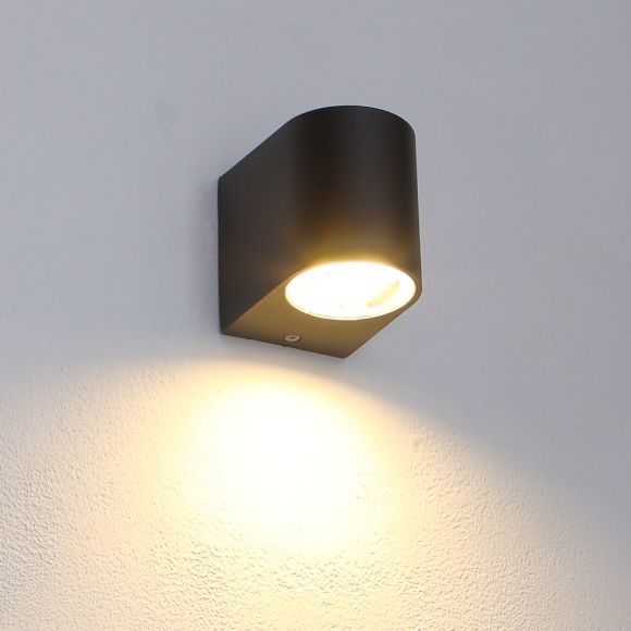 schwarze LED Außen Wandleuchte aus Aluminiumdruckguss, Downlight, robust, inkl. GU10 LED %w warmweiß Außenstrahler