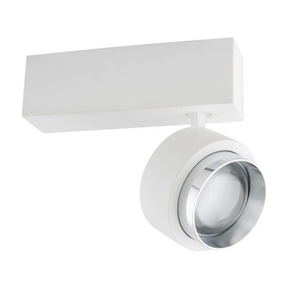schwenkbare höhenverstellbare runde LED Deckenleuchte aus Gips länglich mit einem en Strahler 355° drehbar 0-80° schwenkbar inkl. 1 DekorGlas Deckenlampe weiß Chrom