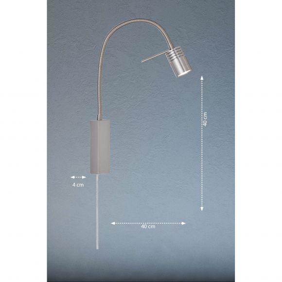 schwenkbare LED Wandleuchte flexarm mit Spot rund Wandlampe nickel matt mit Schalter 4 x 40 cm