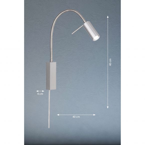 schwenkbare LED Wandleuchte flexarm mit Spot rund Wandlampe nickel matt mit Schalter 4 x 40 cm