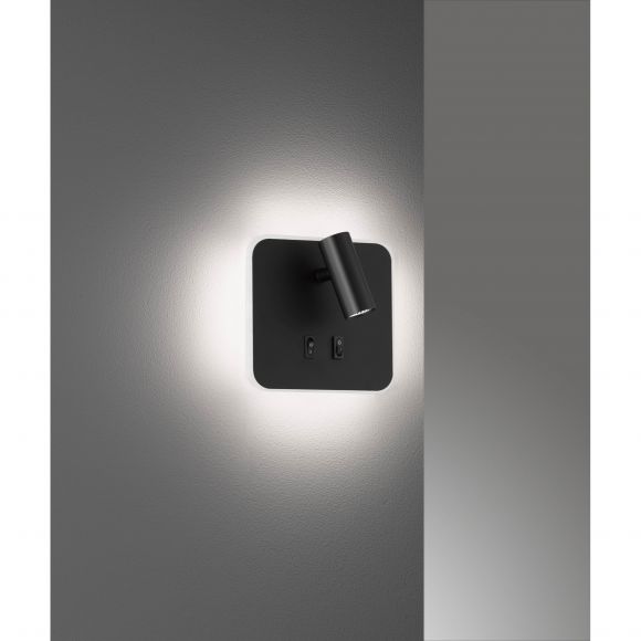 schwenkbare LED Wandleuchte mit Strahler und Backlight Wandlampe schwarz 14,5 x 14,5 cm