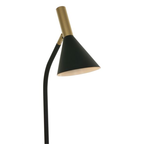 Schwenkbare Stehleuchte mit Fußschalter, schwarz gold, skandinavisch, kegelförmiger Schirm, GU10