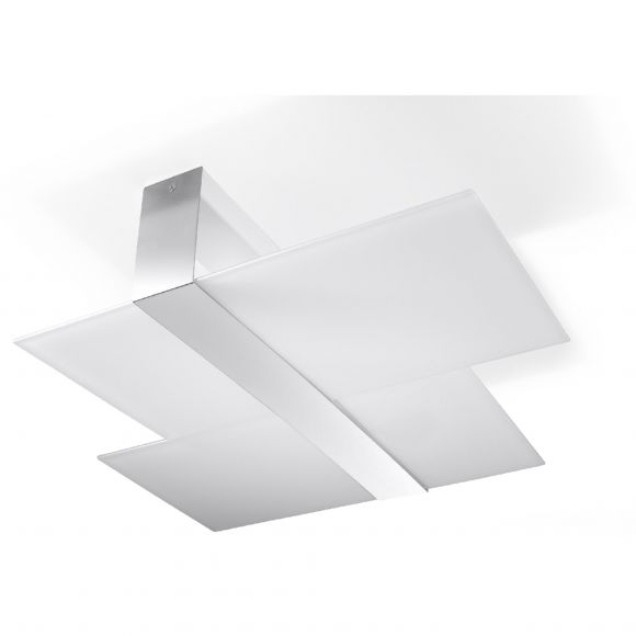 skandinavische E27 Deckenleuchte mit 2 Glasplatten und einem Stahlelement 2-flammige Deckenlampe weiß chrom 50 x 66 cm
