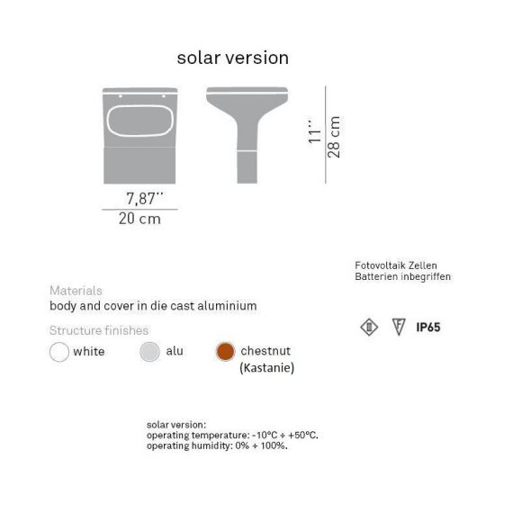 Solar LED-Pollerleuchte Sky von Luceplan - Höhe 28cm - in 3 Farben wählbar