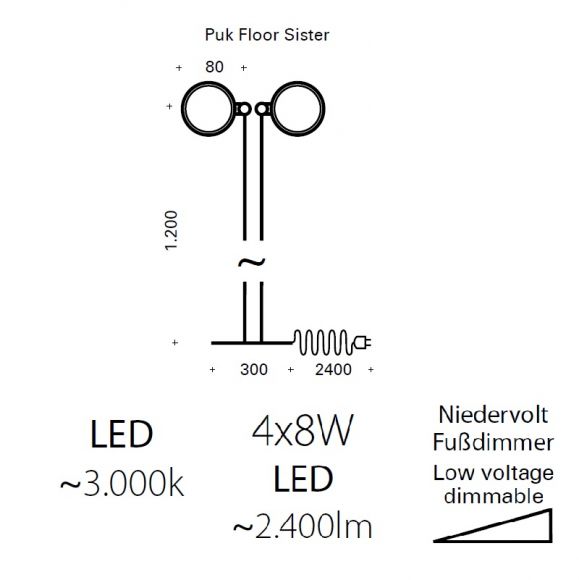 Top Light LED-Leseleuchte Puk Floor Sister 3 Oberflächen