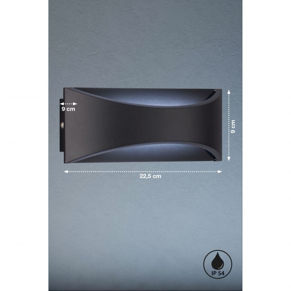 Up- & Downlight LED Wandleuchte halbrunde Außenwandlampe schwarz IP54 22,50 x 9 cm