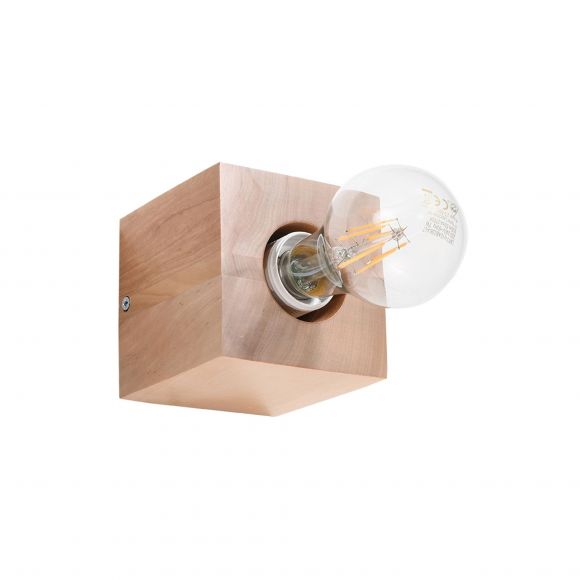 würfelförmige E27 Wandleuchte aus Holz vintage für Filament Leuchtmittel Wandlampe  10 x 10 cm