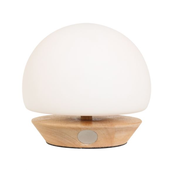 4-stufig dimmbare Kugeltischleuchte aus weißem Glas, Nachttischlampe mit Holzaufsatz, inkl. LED, 3 Farben