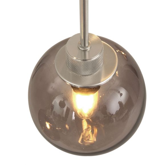 8-flammige Pendelleuchte, Länge individuell verstellbar, Schirme aus rauchfarbenem Glas, E14, Retro Loft