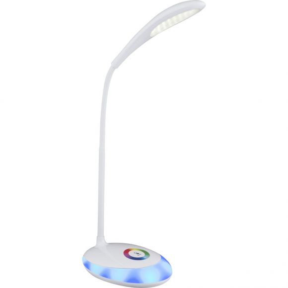 dimmbare höhenverstellbare Kinderleuchte LED Tischleuchte moderne gebogene Form Flexo mit Kunststoff überzogen Sockel RGB automatischem Farbwechsel Tischlampe weiß