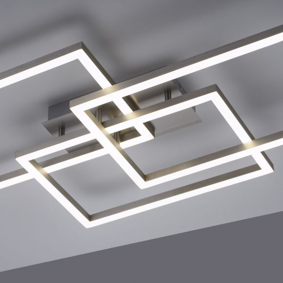 dimmbare Smart Home eckige LED Deckenleuchte mit Fernbedienung  und Aluminium 3-flammige Deckenlampe stahlfarbig
