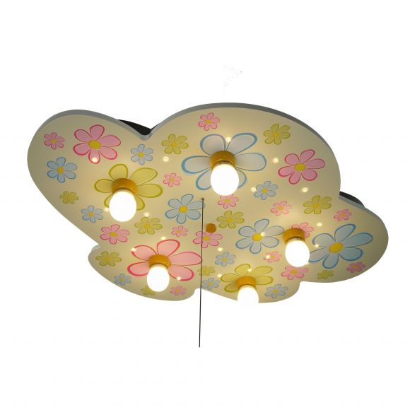 E14 Deckenleuchte Kinderleuchte mit Schlummerlichtfunktion Wolkenform 5-flammige Deckenlampe mit Schalter 74 x 57 x 7 cm Bunte Blumen