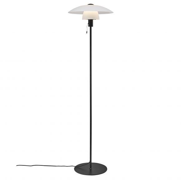 E27 Stehleuchte aus Glas satiniert skandinavische  Stehlampe Schwarz mit Schalter ø 40 cm