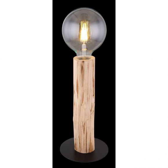und ø 15 Schirm Holz natur aus matt cm E27 mit WOHNLICHT Tischlampe schwarz | gerade Schalter ohne Tischleuchte