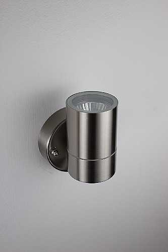 Edelstahl Außenwandleuchte Downlight mit Licht nach unten gerichtet H 12 cm ideal für Hauseingang oder Hauswand, IP44 wetterfest