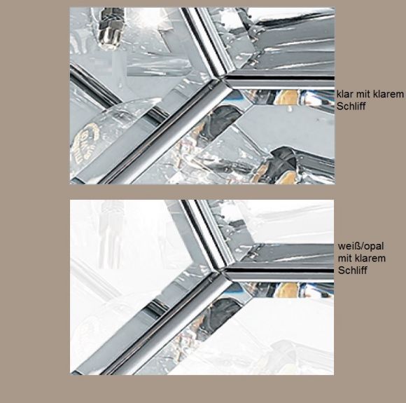 handgefertigte Deckenleuchte, Ø 42,5cm in drei edlen Oberflächen und zwei Kristallglasarten wählbar