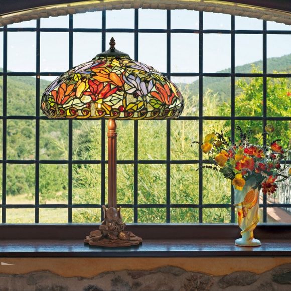 handgefertigte Tischleuchte im Tiffany-Stil, farbenreiche Glaskunst, Höhe 61cm