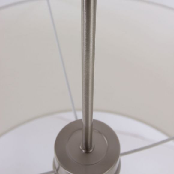 höhenverstellbare Pendelleuchte mit weißem Leinenschirm, 1-flammig, silber, E27