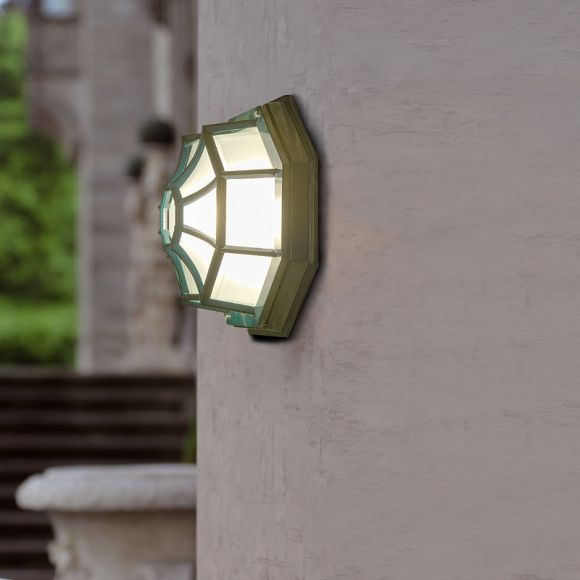 Hochwertige E27 Außenwandleuchte oder Deckenleuchte dunkelgrün für den Außenbereich im klassischen nostalgischen Stil mit Schutzglas, Ø30cm ,  IP44