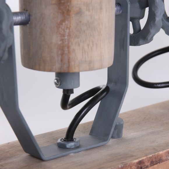 industrieller Deckenstrahler aus Holz, 2-flammig, dreh- und kippbar, verstellbar über Einstellräder, grauer Metallschirm, E27