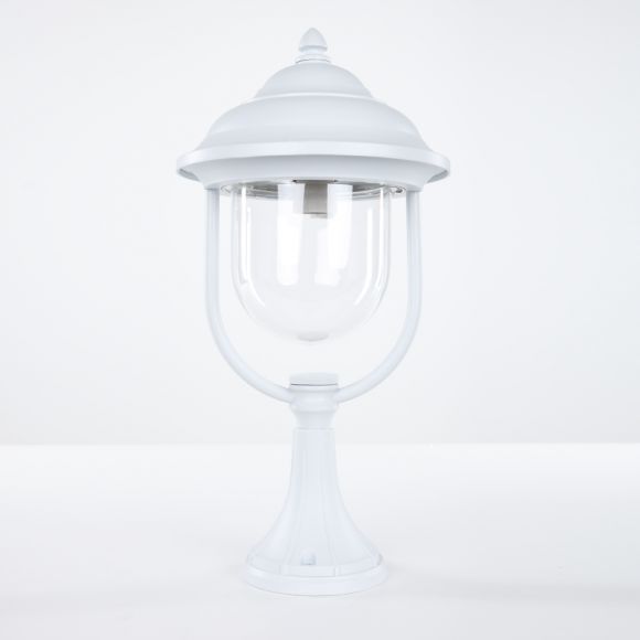 klassische runde Sockelleuchte in weiß mit Kunststoffglas , IP44, H: 49cm Wegeleuchte für den Außenbereich / Garten / Terrasse