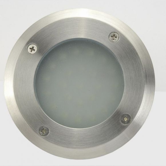 LED Bodeneinbaustrahler, rund, Edelstahl, D 11 cm, Glas milchig