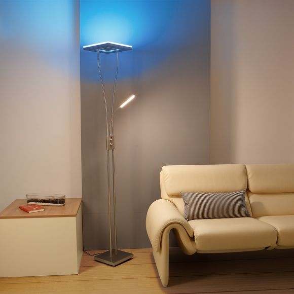 LED Deckenfluter mit Lesearm mit Dimmer, Stehlampe mit  RGBW Farbwechsel, Fernbedienung, 198cm Stehlampe