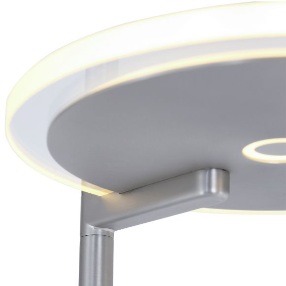 LED Deckenfluter mit schwenkbarem Lesearm, dimmbar per Touchdimmer, silber, inkl. LED 10W + 40 W