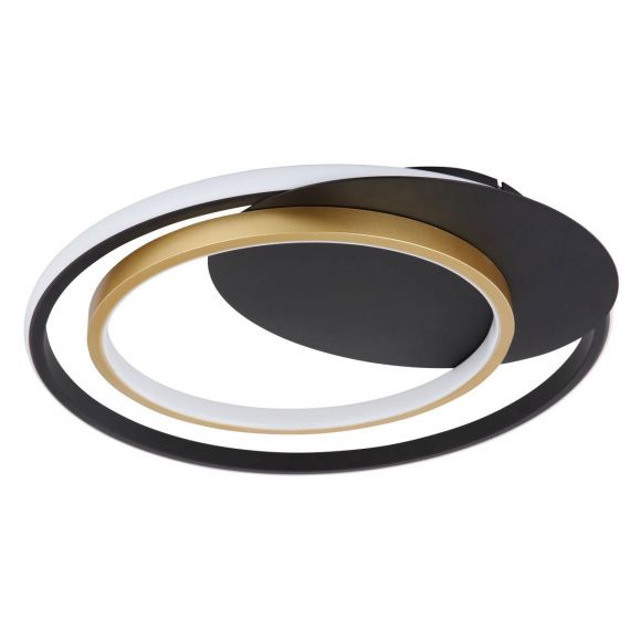 LED Deckenleuchte mit CCT-Lichtfarbsteuerung & Fernbedienung & Memory Funktion aus Acryl opal 2 Ringe außer mittig aufgesetzt Deckenlampe gold