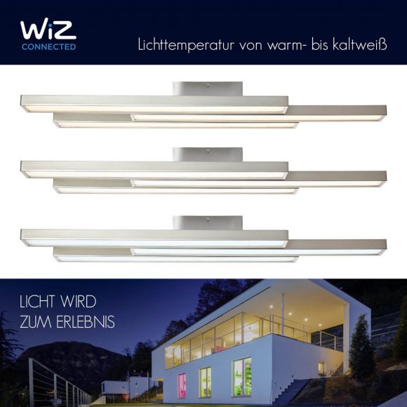 LED Deckenleuchte, 3-flammig, nickel, WiZ kompatibel, Smart Home